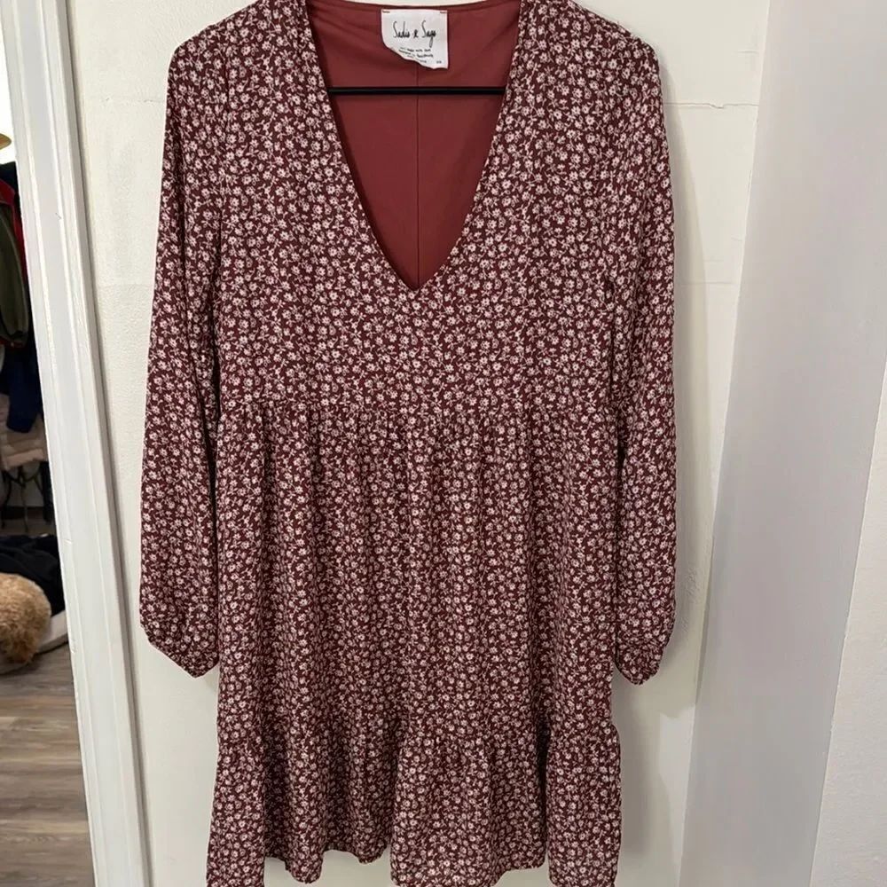 Sadie & Sage Burgundy Floral Mini Dress Size XS